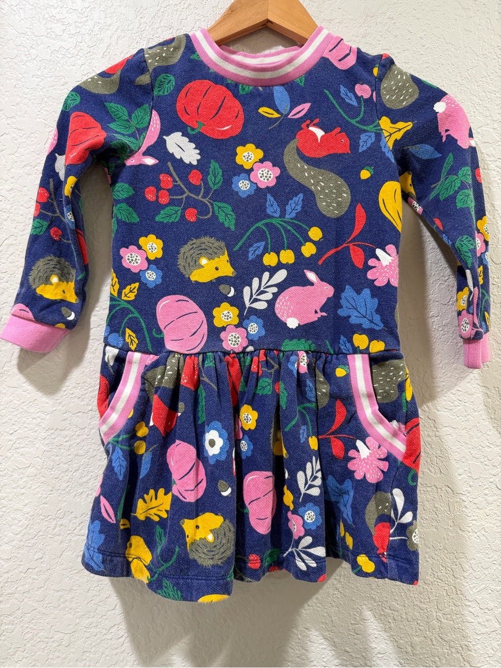 Mini Boden Girls Woodland Creature Fall Sweater Dress Size 6-7